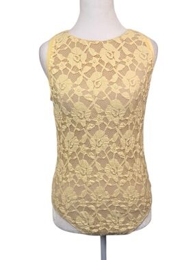 Bar III Yellow Lace Bodysuit Sleeveless Floral NWT XS